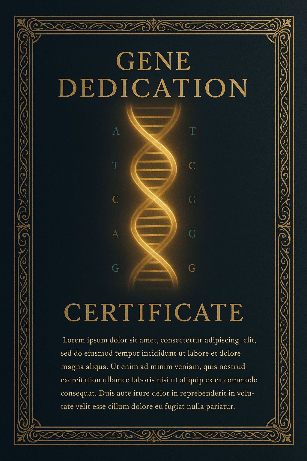 A premium framable MyGeneCode gene dedication certificate
