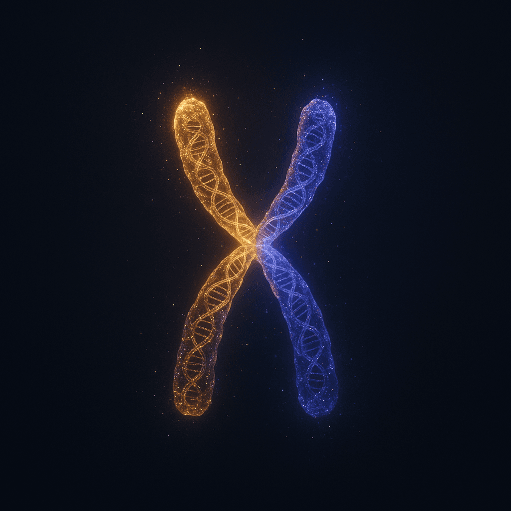 A glowing rendering of a human chromosome