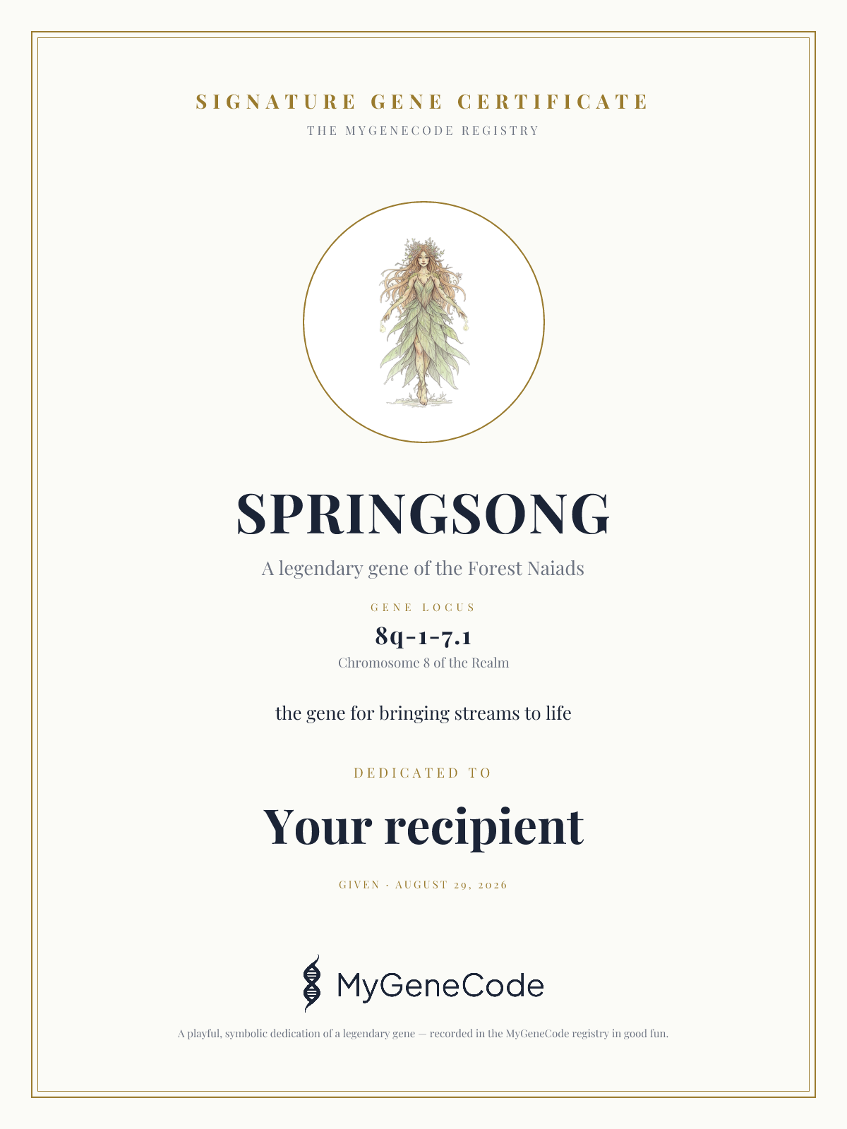 SPRINGSONG gift certificate preview