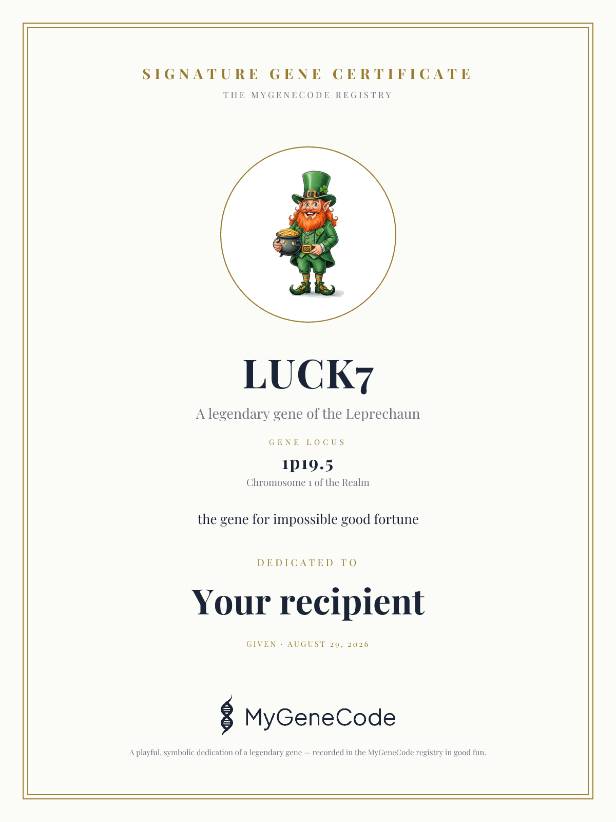 LUCK7 gift certificate preview