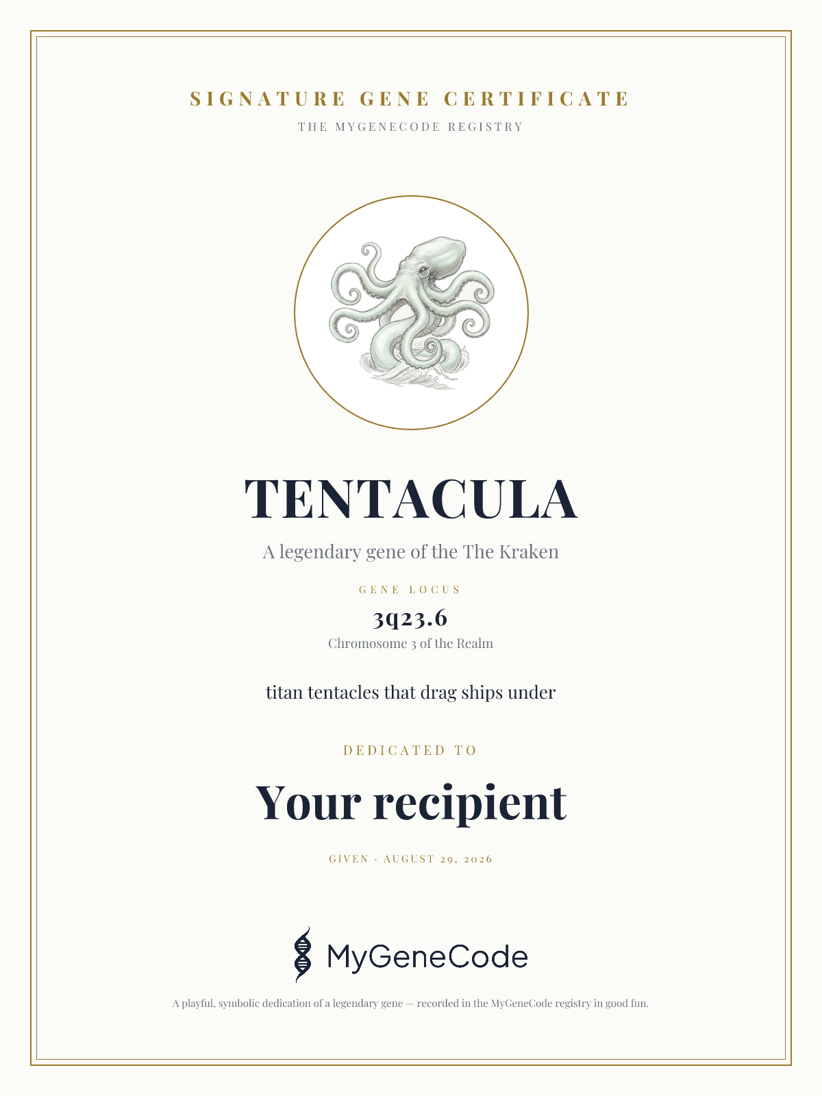 TENTACULA gift certificate preview