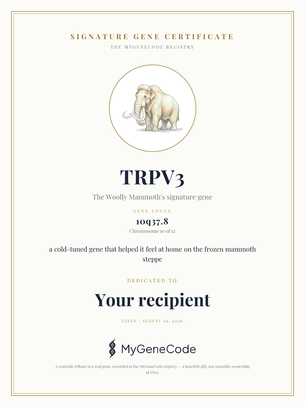 TRPV3 gift certificate preview